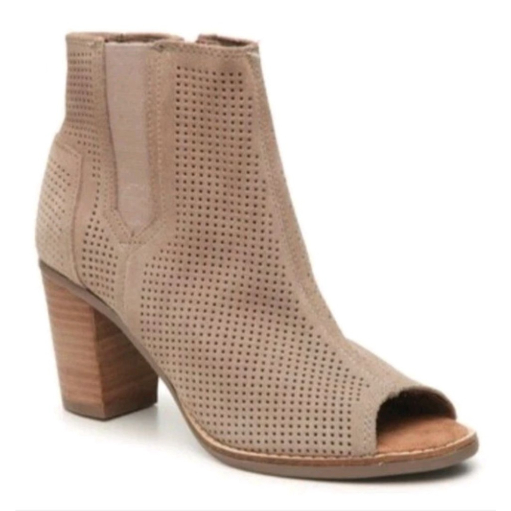 Toms Majorca Peep Toe Perforated Suede Bootie Size 9